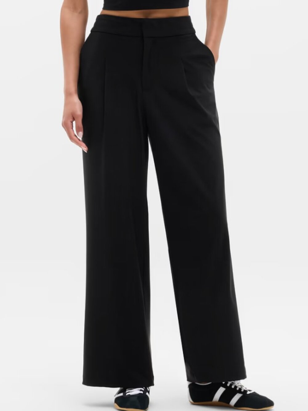 Athleta Black Wide-Leg Trousers with High Waist